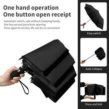 Compact Solid Windproof Automatic Umbrella Compact Travel Umbrella Windproof - Lightweight Folding Umbrella Automatic Open Close - 黑色 - 查看 4