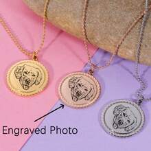 1pc Customized Laser Engraved Geometric Edged Stainless Steel Necklace With Photo, Memorial Gift - Multicolor - View 2