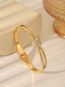 1 Pc Fashionable & Elegant Bracelet, Personalized Geometric Zirconia Bracelet, Jewelry Accessory Gift For Women/Girls, Waterproof, Stainless Steel, Gold, Love, Lucky Charm