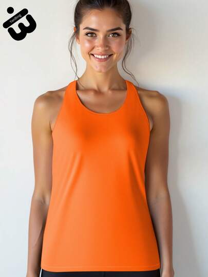 1 peça regata esportiva feminina sem mangas costas nadador costas abertas em tecido laranja respirável de secagem rápida perfeita para academia treinamento de força caminhadas aulas de ioga corrida ao ar livre acampamento estilo de fim de semana roupa esportiva de praia altamente prática