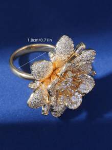 قطعة واحدة خاتم ذهبي بطلاء عياري 18 قيراط مرصع بالزركون مناسب للهدايا اليومية ومناسبات الأعياد والعيد والأم واليوم الأم