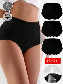 3 Pares de Calcinhas de Cintura Alta Femininas, Calcinha de Algodão Puro Plus Size, Respirável e Confortável, Cueca Básica Sem Costura e Elástica