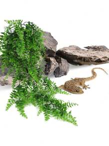 1pc Plant & Reptile Themed Glass Container With Artificial Leaves, Vines For Habitat Decor, Suitable For Bearded Dragons, Hermit Crabs, Lizards, Snakes, Geckos