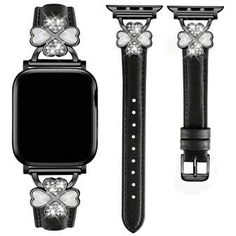 适用于苹果 38mm/40mm/41mm/42mm/44mm/45mm/46mm/49mm 的真皮表带 - 超薄精致，防汗舒适 - 简约优雅时尚 - 四叶草钻石设计 - 兼容苹果 Series 10/9 Ultra/SE/8/7/6/5/4/3/2/1 - 替换表带配件