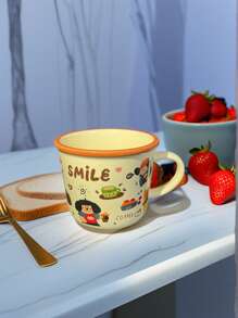 1pc Coffee Cup, Summer Drink Cup, Highly Attractive Cup, Cute Cup, Ceramic Material, Suitable For Coffee, Breakfast, Milk, Couple Cup Back To School