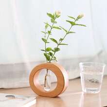 Wooden Flower Vase - Handcrafted Desktop Decoration For Home & Bedroom, Unique Gift For Birthday, Wedding, Graduation Home Decor Room Decor Glass Vase - Khaki - View 2