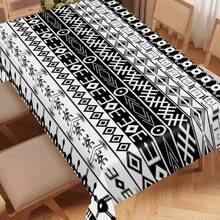 1pc Black & White Geometric Pattern Tablecloth, Modern Minimalist Design, Easy To Clean, Suitable For Various Home Styles Rectangle Dining Tablecloth, Machine Washable, Vintage Style Tablecloth For Picnics, Camping, Weddings, Birthday Parties, Restaurants, Home Decor, Holiday Decor