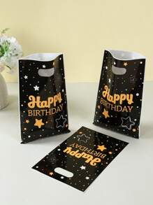 10/25/50Pcs Black Gold Star Gift Bags,Happy Birthday Tote Bags,Hand-Held Bags,Handbag,Gift Wrapping Bags,Birthday Party Decor,Birthday Decoration,Party Favor Bags,Gift Bags For Guest