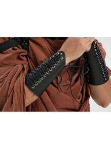 Furealux Apărători de brațe la modă pentru bărbați, cătușe pentru încheietura mâinii din piele PU cu șireturi în stil medieval, nelavabile, accesorii pentru costume de cosplay, războinic viking, spectacol de scenă, Halloween