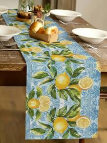1pc Lemon & Pineapple Printed Table Runner, Suitable For Kitchen, Dining Room, Holiday Decor, Family Gathering, Home Decor, Outdoor Dining Table, Coffee Table Decoration