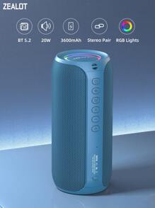 ZEALOT ZEALOT S32MAX 20W kabelloser Lautsprecher, tragbarer Outdoor-Lautsprecher, Bluetooth-Lautsprecher, integrierter 3600mAh Akku, mit RGB-Farbbeleuchtung, kann 8 Stunden spielen, kompatibel mit SD-Karte/USB/AUX, serielles Kopplungsmodus, geeignet für Smartphone/Tablet/TV/Computer, ideal für Outdoor-Partys/Radfahren/Tanzen/Strand