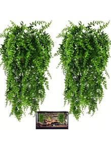 1pc Plant & Reptile Themed Glass Container With Artificial Leaves, Vines For Habitat Decor, Suitable For Bearded Dragons, Hermit Crabs, Lizards, Snakes, Geckos