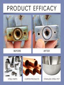 Jue-Fish 120ml Removedor de óxido de acero, removedor de óxido de acero inoxidable, agente de limpieza para grifos, manijas de puertas, baños, cocinas, lavabos, utensilios de cocina, eliminación de óxido altamente efectiva sin dañar los metales (envío aleatorio de modelos nuevos y antiguos)