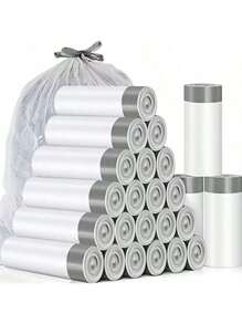 75 sacchetti della spazzatura in plastica monouso, ultra spessi, antiolore, con maniglia blu, facili da trasportare, pieghevoli, adatti per pattumiere da 4 galloni in cucina, bagno, casa, ufficio e bagni, convenienti e salva spazio (disponibile anche il set di prova da 15 pezzi / 1 rotolo), adatti per i sacchi della spazzatura della pattumiera, fornitore per la casa