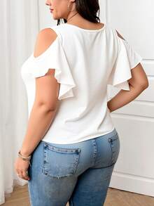 Top de hombros descubiertos ribete con fruncido con estampado floral Talla Extra - Blanco - Ver 1