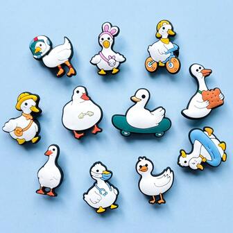 11 PCS Duck Series, DIY Charms For Shoe Key Chain Sandals Beach, PVC Shoe Charms For Clogs Premium Quality Popular Decorations Accessories Great Gifts, Birthday, Party