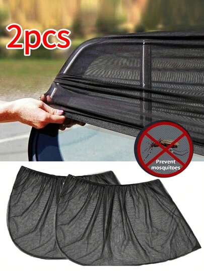2/4pcs Car Seat Back Anti-Mosquito Sunshade Mesh Curtain, Black Mesh Side Window Sunshade, Does Not Block Vision, Breathable Without Affecting Window Rolling