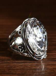 1pc Vintage Boho Style Silver Color Ring For Women, Suitable For Wedding, Engagement, Promise And Daily Wear