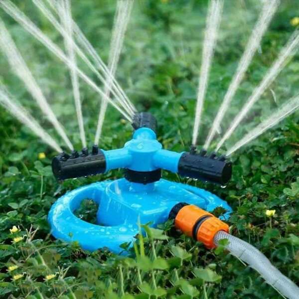 360° Rotating Big Crescent Lawn Sprinkler With Adjustable Nozzle - Green Plastic Irrigation System For Efficient Orchard Watering, Efficient Sprinkler System | Rotating Spray Head | Easy To Control Design, Lawn Sprinklers