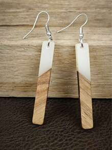 Orecchini rettangolari vintage in legno e resina per donne