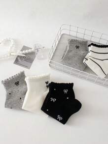 5 paar schattige gestreepte sokken met strik en stippenpatroon voor dames, korte onzichtbare sokken, enkelsokken, witte sokken, zwarte sokken, geschikt voor dagelijks en casual gebruik
