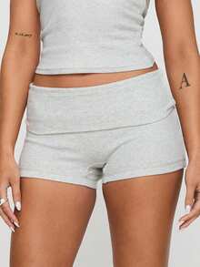 Fold Over Booty Short For Women Y2K Low Rise Cute Pajama Shorts Comfy Lounge Pj Mini Bottoms Going Out Micro Shorts - Light Grey - View 1