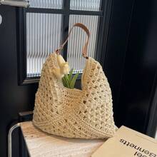 Geantă de umăr boemă din paie pentru femei, geantă tote de plajă de designer vintage, potrivită pentru vacanță, muncă, utilizare zilnică, stil de vară, perfectă pentru ieșirile ocazionale și excursiile pe plajă