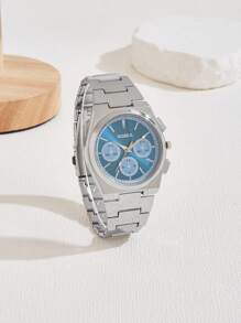 1 Peça Relógio de Quartzo Masculino com Caso Simples de Prata e Mostrador Verde