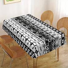 1pc Black & White Geometric Pattern Tablecloth, Modern Minimalist Design, Easy To Clean, Suitable For Various Home Styles Rectangle Dining Tablecloth, Machine Washable, Vintage Style Tablecloth For Picnics, Camping, Weddings, Birthday Parties, Restaurants, Home Decor, Holiday Decor