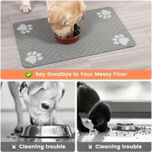1pc Fast Drying Diatomite Pet Feeding Mat - Anti-Splash, Absorbent, Easy To Clean, Suitable For Dogs And Cats, Herringbone Non-Slip Design With Paw Print Pattern, Black, Washable Pet Feeding Mat