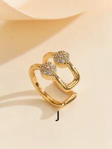 1pc Minimalist Fashion Rhinestone Double Layer Ear Cuff Clip-On Earring, Copper Plated , Unisex Design - Yellow Gold - View 16