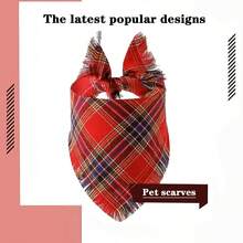 新款宠物围巾，格子流苏风格狗围巾，围兜头巾，圣诞节，圣诞装饰品 - 彩色 - 查看 5