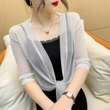1pc Women Sheer Mesh Cover Up Bolero, Lightweight Short Jacket, Versatile Summer Covering For Dresses