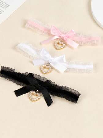 Sexy Lingerie,Ladies' Ribbon Bow Collar Accessories, Heart-Shaped Pendant Princess Thigh Ring, Wedding Gift Accessories Leg Set Accessories