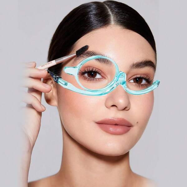 Lunettes de maquillage avec lentille à retournement de 180°, design imprimé léopard, loupe pour le maquillage des yeux
