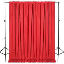 派对背景窗帘，杆状布艺窗帘，红色布艺背景窗帘，派对装饰，5 x 7/8/10 英尺，1/2 片 - 紅色 - 查看 1