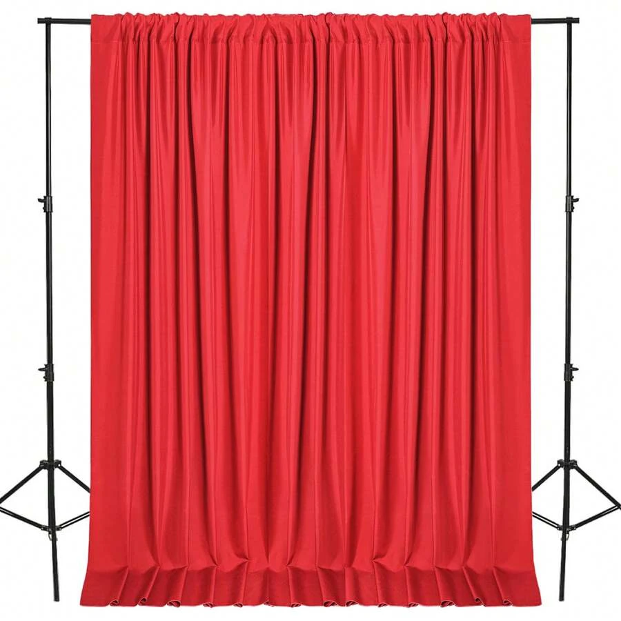 派对背景窗帘，杆状布艺窗帘，红色布艺背景窗帘，派对装饰，5 x 7/8/10 英尺，1/2 片 - 紅色 - 查看 1