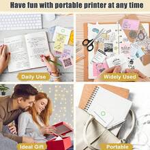 Mini Impressora, Impressora de Adesivos Sem Tinta Portátil com 10 Rolos de Papel Térmico, Impressora de Bolso Pequena para Imagens, Fotos, Diários, DIY, Uso Doméstico e Escritório