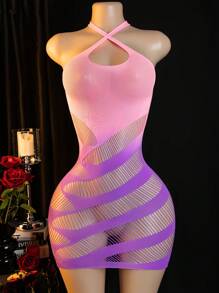 One Piece Sexy Lingerie, Sexy Trompe L'oeil See-Through Mesh Bodysuit, Halter Neck Cross Straps, Shiny Nylon And Spandex Semi-Sheer Wrap Dress, Erotic Garter Belt Accessory, Romantic Lingerie, Knitted Texture,Lingerie For Women,Sexy Lingerie For Women Naughty Outfits,Hand Washable,Lingerie For Women