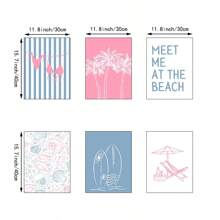 1/6pcs Pink And Blue Coastal Wall Art Picture Summer Bikini Prints Canvas Paintings Preppy Poster Vacation Beachy Decor For Bathroom, Living Room, Apartment Dorm Room Decor Umframed