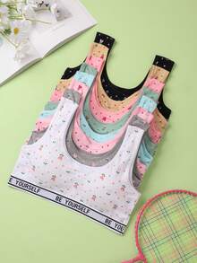 SIETEROSA 8 Sets Cute Tweens Girls Training Bras Matching Panties Sets Soft Cotton Breathable Student Girl Development Period Underwear 10-13Y - Multicolor - View 5