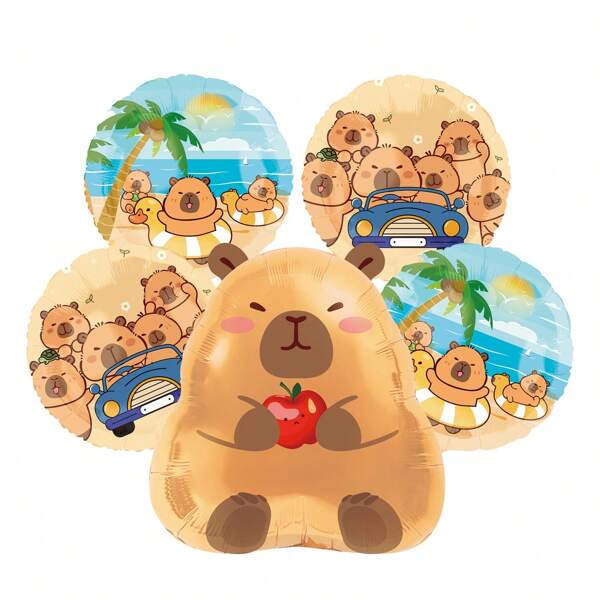 1/5pcs Capybara Aluminum Foil Balloons, Birthday Party Decoration, Summer Gathering, Festival, Bachelorette Party, Wedding