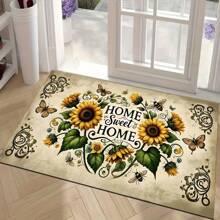 1pc Home Decor, Farmhouse Sunflower And Bee Print Floor Mat, Suitable As Drying Mat, Coaster For Entryway, Living Room, Bedroom, Bathroom, Kitchen And Laundry Room, Machine Washable, Spring Decor