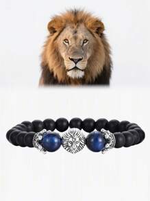 Natural Crystal Crown Lion Head Bracelet Luxury Tiger Eye Stone Bead Bracelets Jewelry