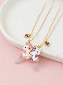Set de 2 collares con colgante de gata con cola móvil y gota de aceite "Mejores amigos por siempre", regalo perfecto para un amigo