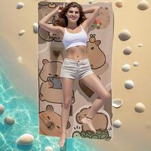 1 pieza Toalla de playa diseño de Capibara - Suave, de secado rápido en poliéster, ligera, absorbente, de 59x30 pulgadas - Adecuada para viajes, natación, camping - Diseño adorable de Capibara de dibujos animados, esencial de playa para vacaciones de verano