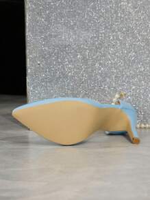 Blue High Heel Shoes, Ankle Strap With Pearl Chain, 10cm Thin Stilettos
