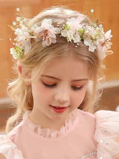 1pc Kids Headdress Princess Flower Crown Headband, Stage Performance Hair Accessories For Girls