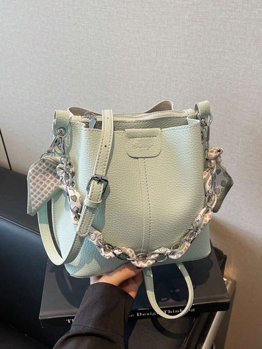 Fashionable Minimalist Large Capacity Bucket Bag, Lightweight And Versatile PU Leather Women Shoulder Bag - Blue - View 1