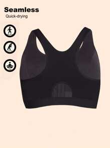 1 pièce Soutien-gorge de sport classique pour femme, couleur unie sexy, tricoté, fermeture métallique devant, confortable sans fil avec un soutien à fort impact, absorbant la transpiration, adapté pour toutes les saisons